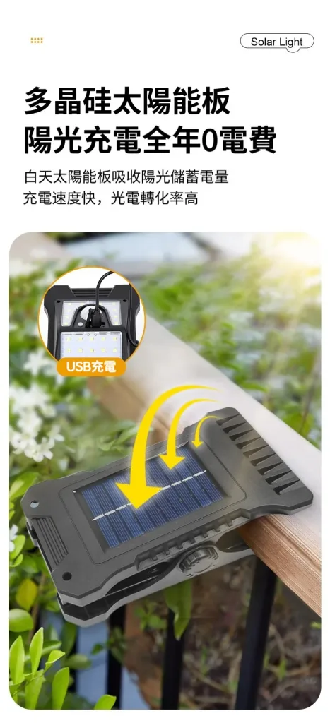 隨處可夾，即夾即用！多晶硅太陽能板，全年0電費，無需差點！智能感光芯片，自動運行，無需手動開關！ - 5