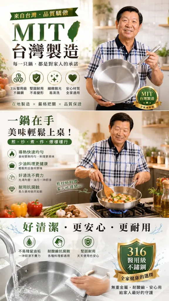 🆕全新一代，六年研發全面進化！不是食品級，是醫用級！🏥林允靜最新力作——醫用級316不鏽鋼平底鍋，採用手術刀、人工關節同等級鋼材打造，零塗層、零重金屬釋出，給家人最安心的每一餐🍲。比上一代輕15%，單手輕鬆翻，煎魚不破皮、炒菜不冒黑煙，水一沖就乾淨✨。台灣製造，世界第一精密鑄造技術，每一個把手、每一顆鉚釘都是老師傅親手鎖上🔧。這不是普通的鍋，是用做給老婆的心意，全新打造給全家人的健康好鍋 - 2